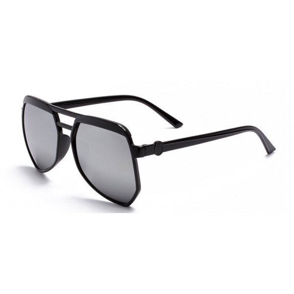 Black Oversized Pilot Rider Silver Mirror Polarized Lens Sunglasses